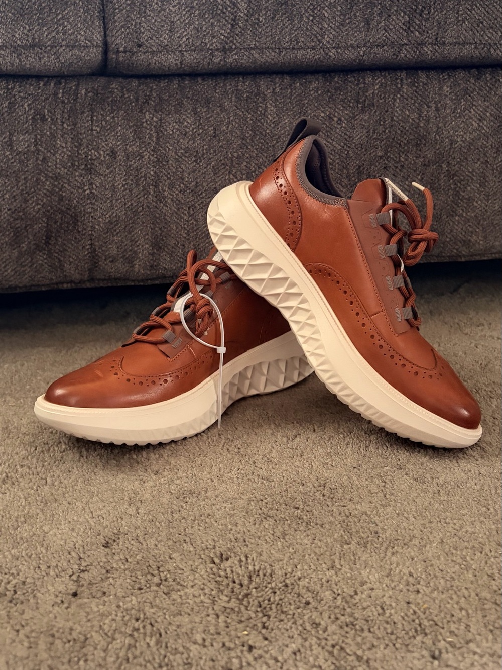 Cole Haan Men's Brown Leather Wingtip Derby Sneakers with Cream Sole